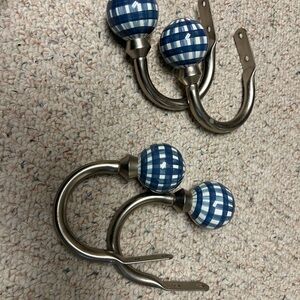 Pottery Barn Kids Finnial Curtain tie back blue gingham